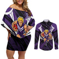 Fremantle Dockers Australian Football Couples Matching Off Shoulder Short Dress and Long Sleeve Button Shirt Athletic Hero Mascot - Bold Team Colors