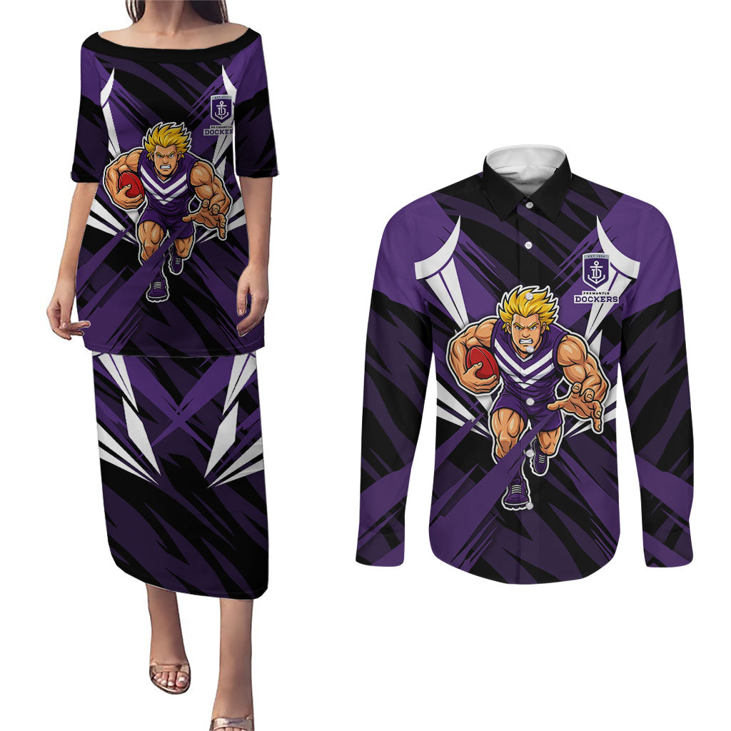 Fremantle Dockers Australian Football Couples Matching Puletasi and Long Sleeve Button Shirt Athletic Hero Mascot - Bold Team Colors
