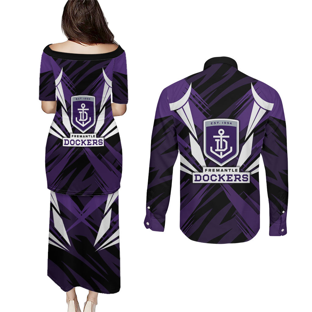 Fremantle Dockers Australian Football Couples Matching Puletasi and Long Sleeve Button Shirt Athletic Hero Mascot - Bold Team Colors