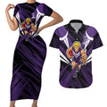 Fremantle Dockers Australian Football Couples Matching Short Sleeve Bodycon Dress and Hawaiian Shirt Athletic Hero Mascot - Bold Team Colors
