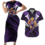 Fremantle Dockers Australian Football Couples Matching Short Sleeve Bodycon Dress and Hawaiian Shirt Athletic Hero Mascot - Bold Team Colors