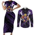 Fremantle Dockers Australian Football Couples Matching Short Sleeve Bodycon Dress and Long Sleeve Button Shirt Athletic Hero Mascot - Bold Team Colors
