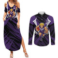 Fremantle Dockers Australian Football Couples Matching Summer Maxi Dress and Long Sleeve Button Shirt Athletic Hero Mascot - Bold Team Colors