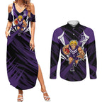 Fremantle Dockers Australian Football Couples Matching Summer Maxi Dress and Long Sleeve Button Shirt Athletic Hero Mascot - Bold Team Colors