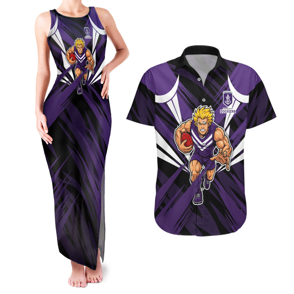 Fremantle Dockers Australian Football Couples Matching Tank Maxi Dress and Hawaiian Shirt Athletic Hero Mascot - Bold Team Colors