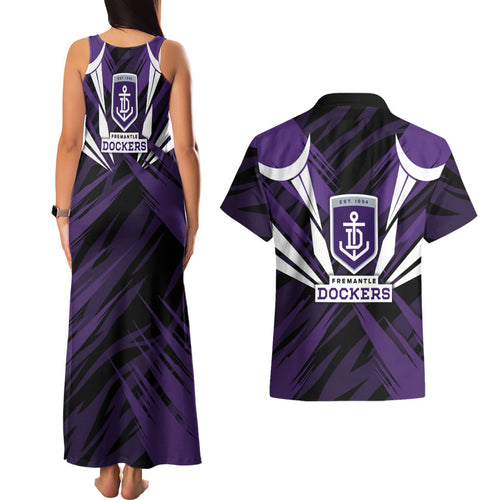 Fremantle Dockers Australian Football Couples Matching Tank Maxi Dress and Hawaiian Shirt Athletic Hero Mascot - Bold Team Colors