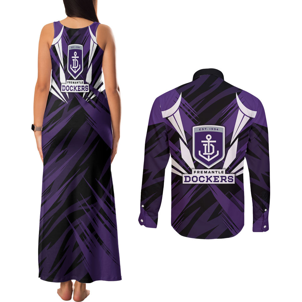 Fremantle Dockers Australian Football Couples Matching Tank Maxi Dress and Long Sleeve Button Shirt Athletic Hero Mascot - Bold Team Colors