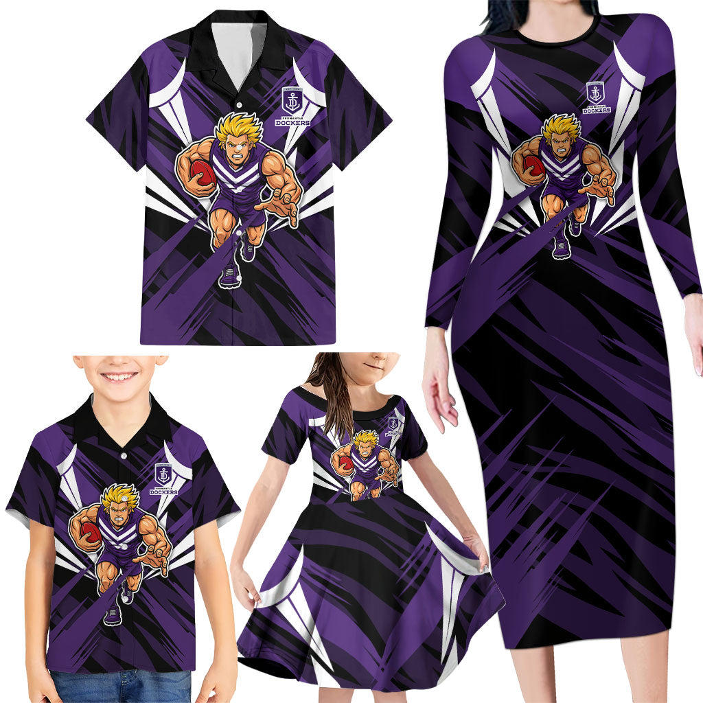 Fremantle Dockers Australian Football Family Matching Long Sleeve Bodycon Dress and Hawaiian Shirt Athletic Hero Mascot - Bold Team Colors