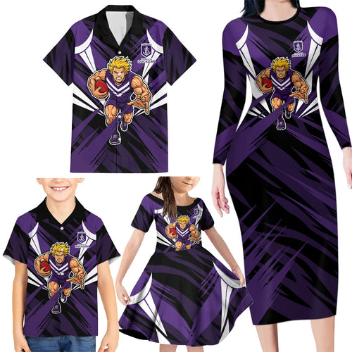 Fremantle Dockers Australian Football Family Matching Long Sleeve Bodycon Dress and Hawaiian Shirt Athletic Hero Mascot - Bold Team Colors