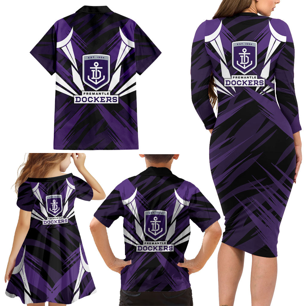 Fremantle Dockers Australian Football Family Matching Long Sleeve Bodycon Dress and Hawaiian Shirt Athletic Hero Mascot - Bold Team Colors