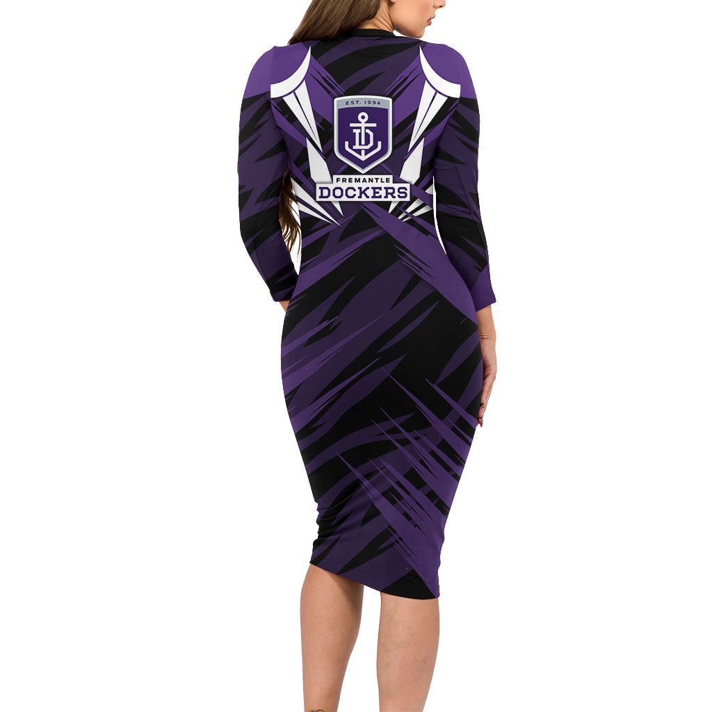 Fremantle Dockers Australian Football Family Matching Long Sleeve Bodycon Dress and Hawaiian Shirt Athletic Hero Mascot - Bold Team Colors