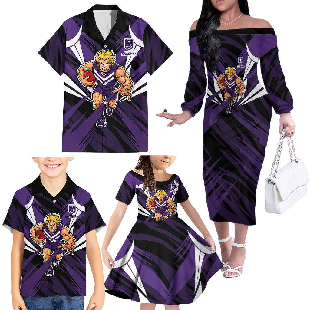 Fremantle Dockers Australian Football Family Matching Off The Shoulder Long Sleeve Dress and Hawaiian Shirt Athletic Hero Mascot - Bold Team Colors