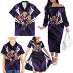 Fremantle Dockers Australian Football Family Matching Off The Shoulder Long Sleeve Dress and Hawaiian Shirt Athletic Hero Mascot - Bold Team Colors