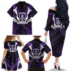 Fremantle Dockers Australian Football Family Matching Off The Shoulder Long Sleeve Dress and Hawaiian Shirt Athletic Hero Mascot - Bold Team Colors