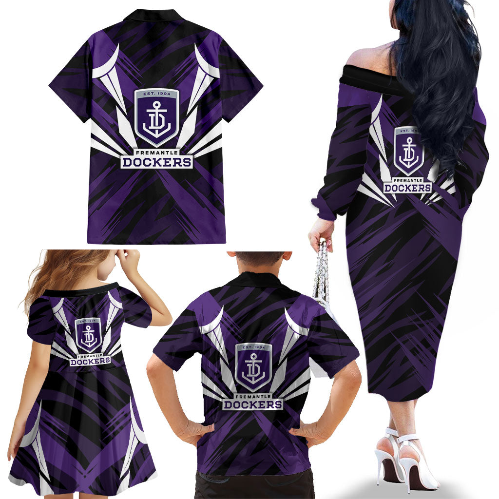 Fremantle Dockers Australian Football Family Matching Off The Shoulder Long Sleeve Dress and Hawaiian Shirt Athletic Hero Mascot - Bold Team Colors