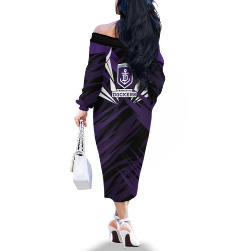 Fremantle Dockers Australian Football Family Matching Off The Shoulder Long Sleeve Dress and Hawaiian Shirt Athletic Hero Mascot - Bold Team Colors