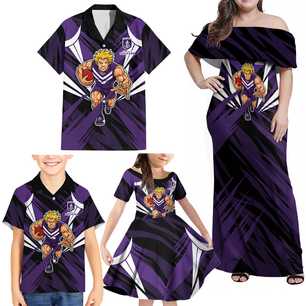 Fremantle Dockers Australian Football Family Matching Off Shoulder Maxi Dress and Hawaiian Shirt Athletic Hero Mascot - Bold Team Colors