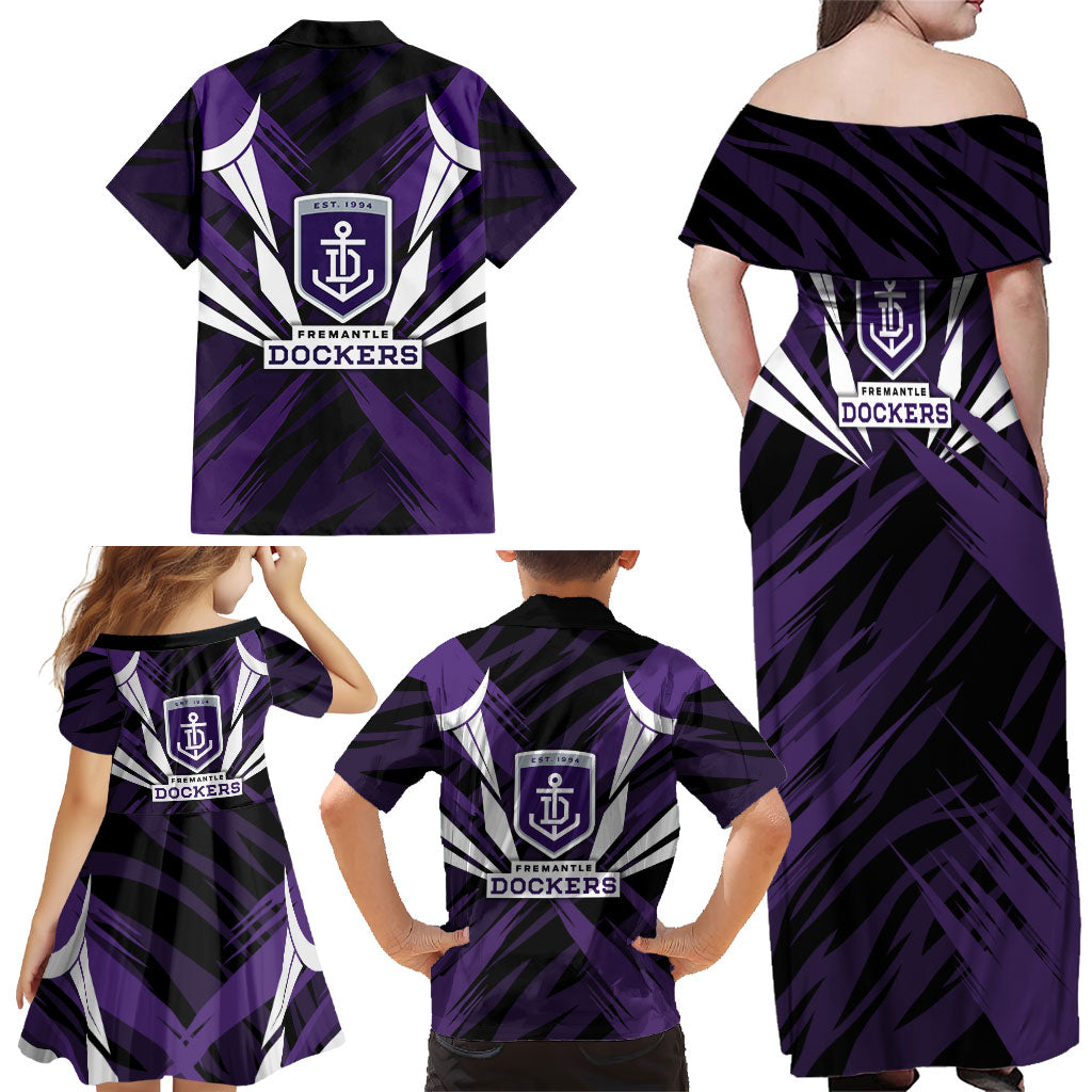 Fremantle Dockers Australian Football Family Matching Off Shoulder Maxi Dress and Hawaiian Shirt Athletic Hero Mascot - Bold Team Colors