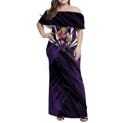 Fremantle Dockers Australian Football Family Matching Off Shoulder Maxi Dress and Hawaiian Shirt Athletic Hero Mascot - Bold Team Colors