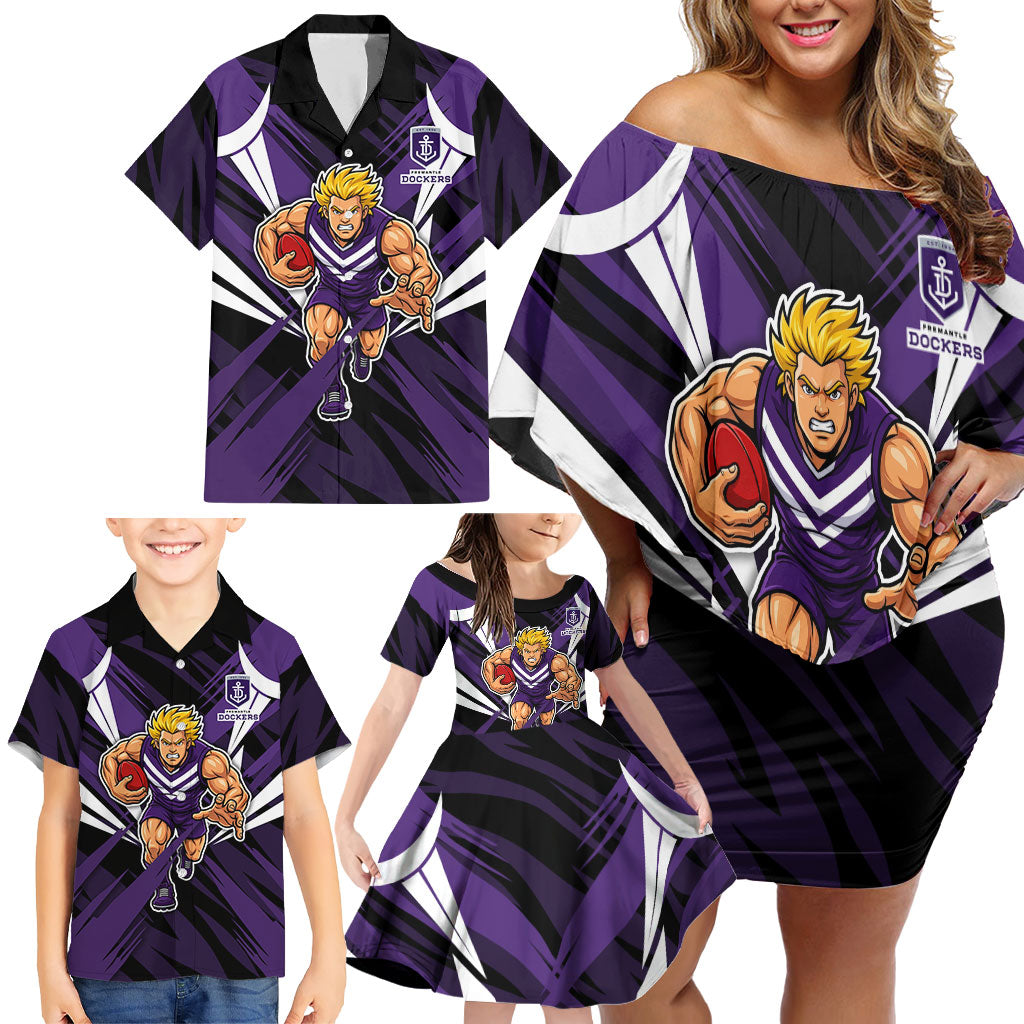 Fremantle Dockers Australian Football Family Matching Off Shoulder Short Dress and Hawaiian Shirt Athletic Hero Mascot - Bold Team Colors