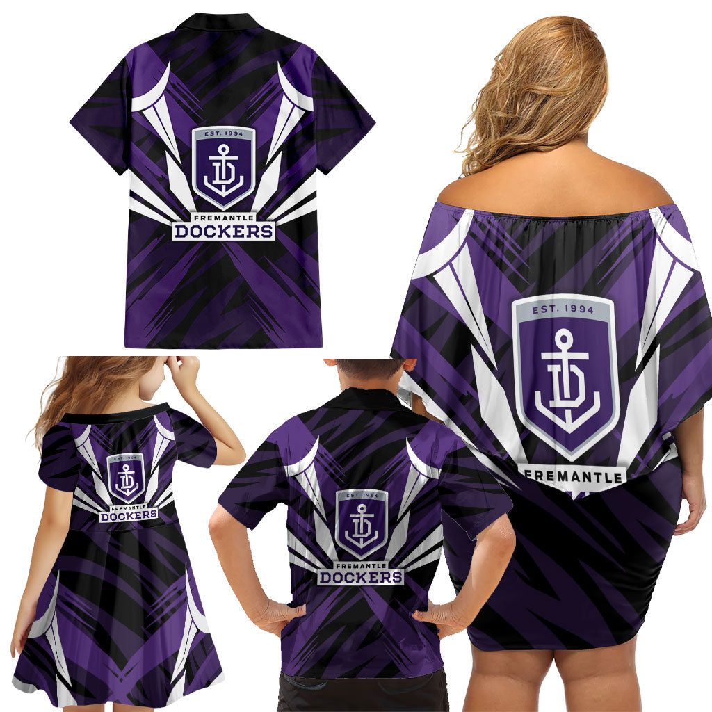 Fremantle Dockers Australian Football Family Matching Off Shoulder Short Dress and Hawaiian Shirt Athletic Hero Mascot - Bold Team Colors