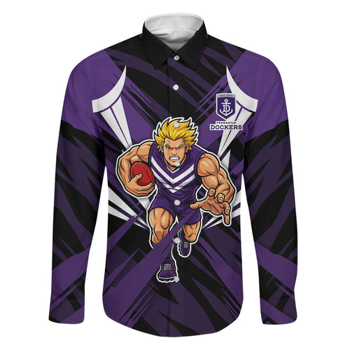 Fremantle Dockers Australian Football Family Matching Off Shoulder Short Dress and Hawaiian Shirt Athletic Hero Mascot - Bold Team Colors