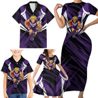 Fremantle Dockers Australian Football Family Matching Short Sleeve Bodycon Dress and Hawaiian Shirt Athletic Hero Mascot - Bold Team Colors