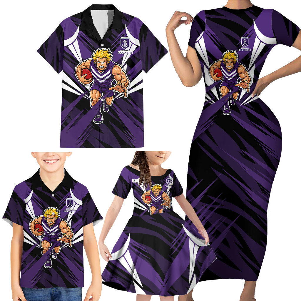 Fremantle Dockers Australian Football Family Matching Short Sleeve Bodycon Dress and Hawaiian Shirt Athletic Hero Mascot - Bold Team Colors