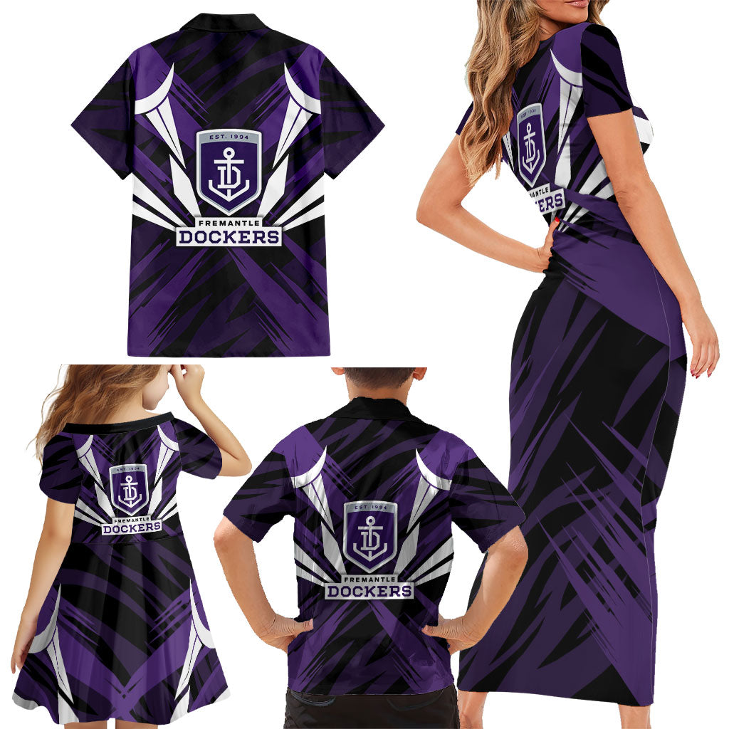 Fremantle Dockers Australian Football Family Matching Short Sleeve Bodycon Dress and Hawaiian Shirt Athletic Hero Mascot - Bold Team Colors