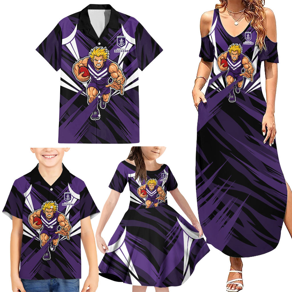 Fremantle Dockers Australian Football Family Matching Summer Maxi Dress and Hawaiian Shirt Athletic Hero Mascot - Bold Team Colors