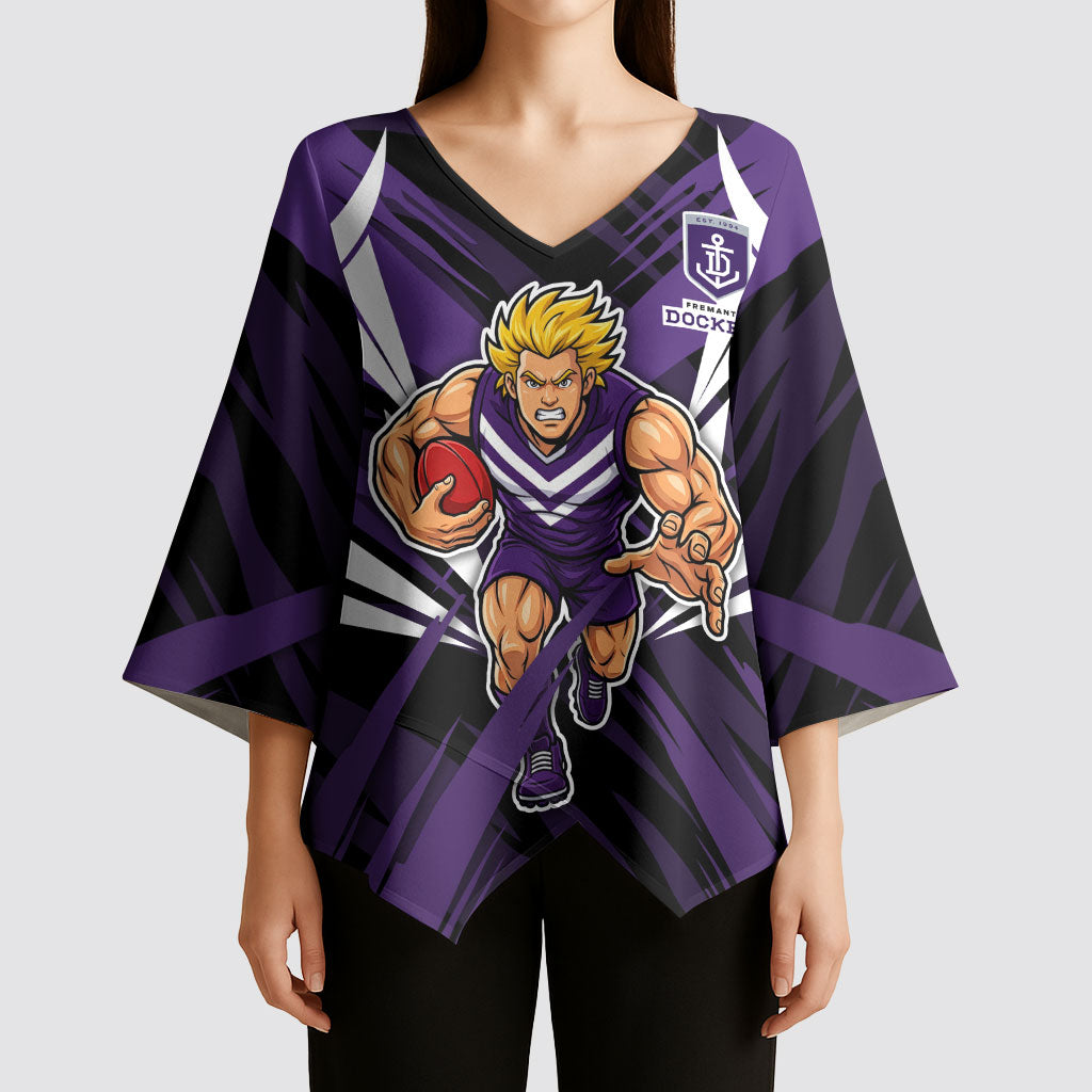 Fremantle Dockers Australian Football Kimono Sleeve Blouse Athletic Hero Mascot - Bold Team Colors