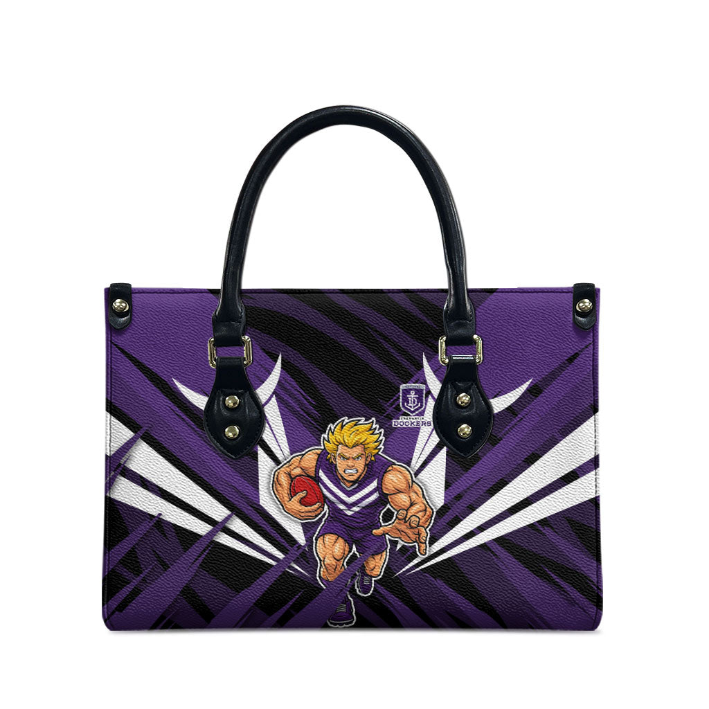 Fremantle Dockers Australian Football Leather Bag Athletic Hero Mascot - Bold Team Colors