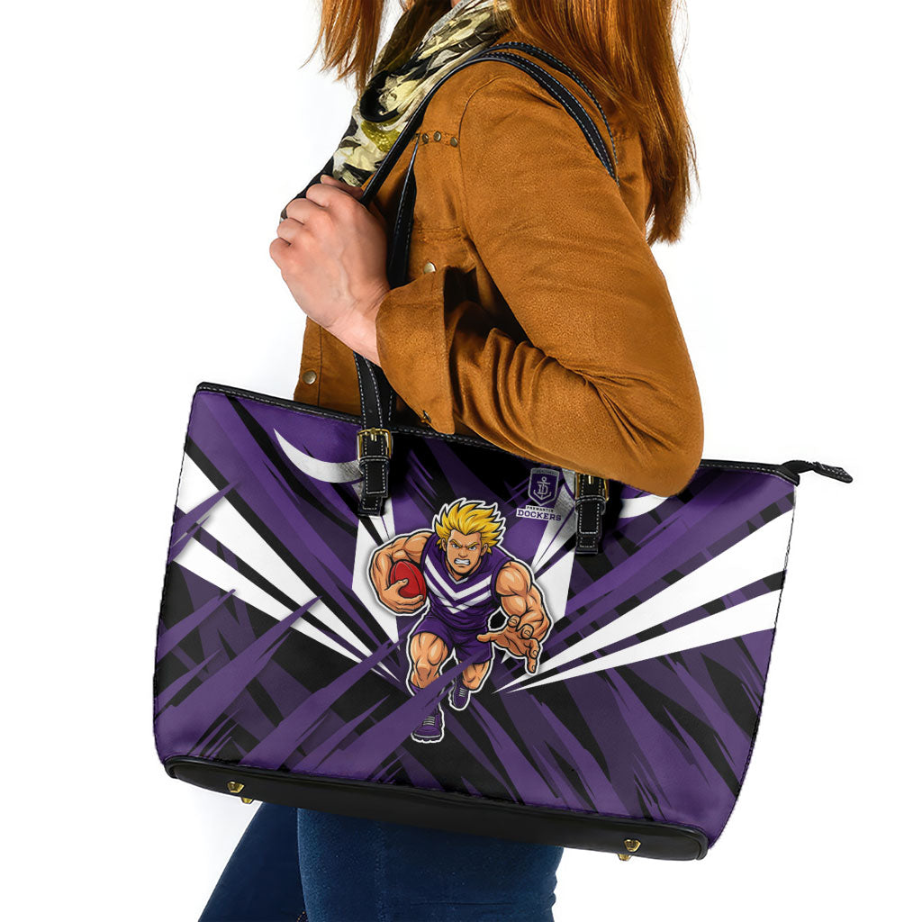 Fremantle Dockers Australian Football Leather Tote Bag Athletic Hero Mascot - Bold Team Colors