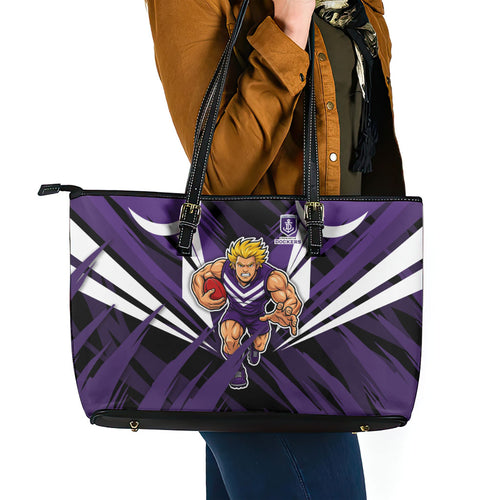 Fremantle Dockers Australian Football Leather Tote Bag Athletic Hero Mascot - Bold Team Colors