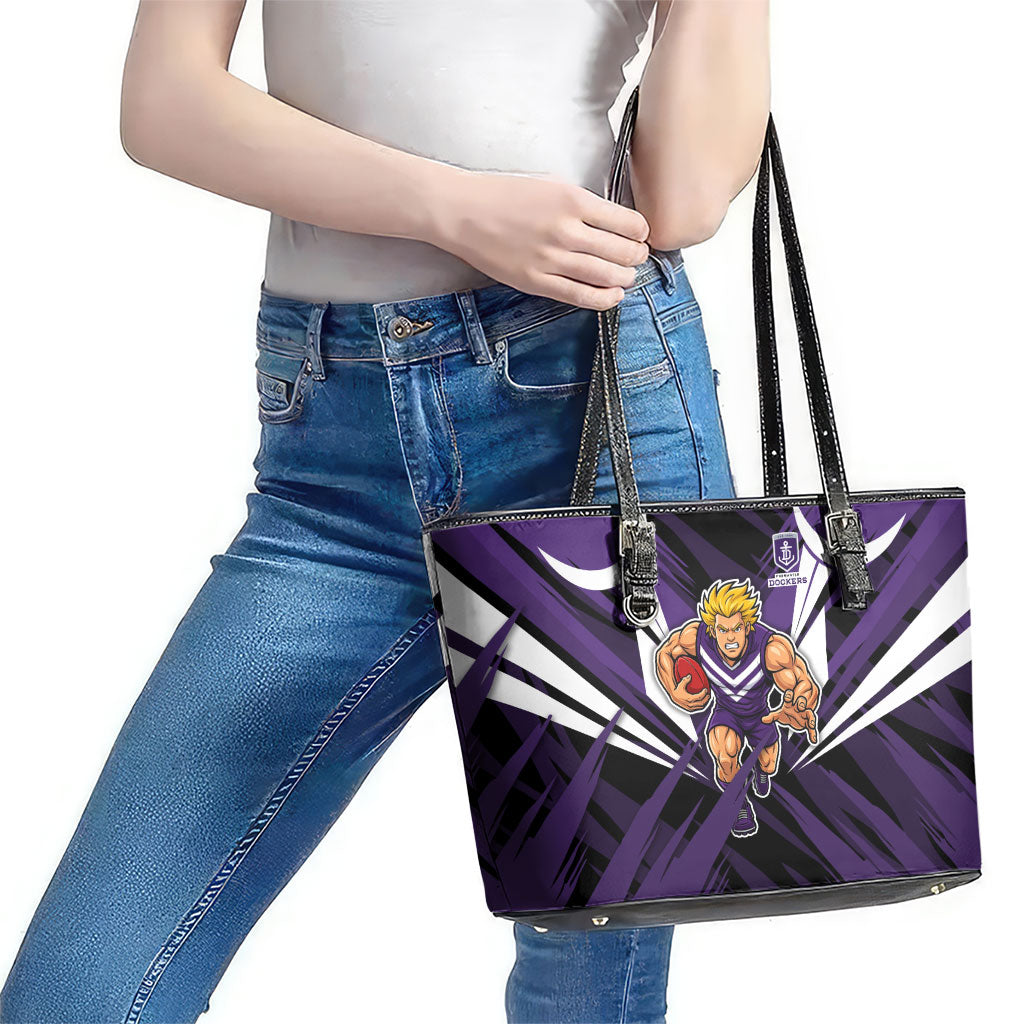 Fremantle Dockers Australian Football Leather Tote Bag Athletic Hero Mascot - Bold Team Colors