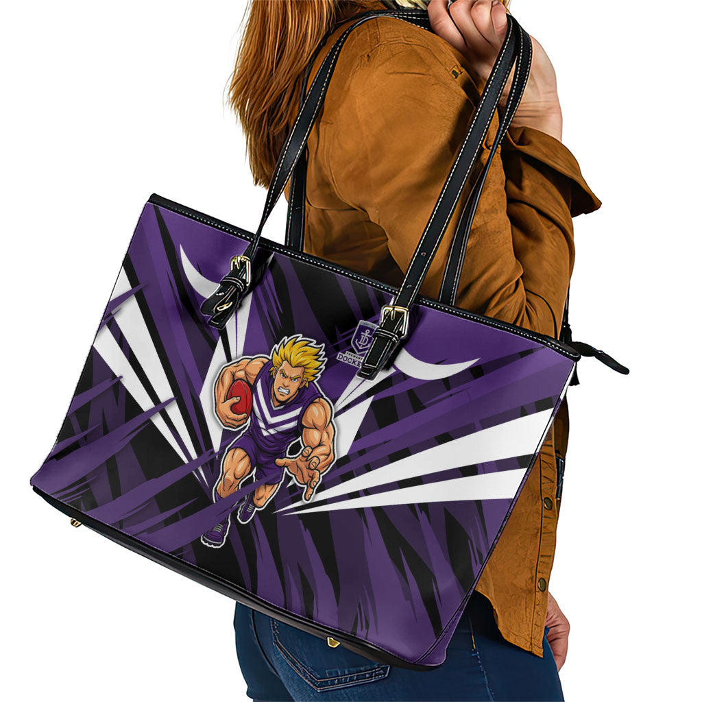 Fremantle Dockers Australian Football Leather Tote Bag Athletic Hero Mascot - Bold Team Colors