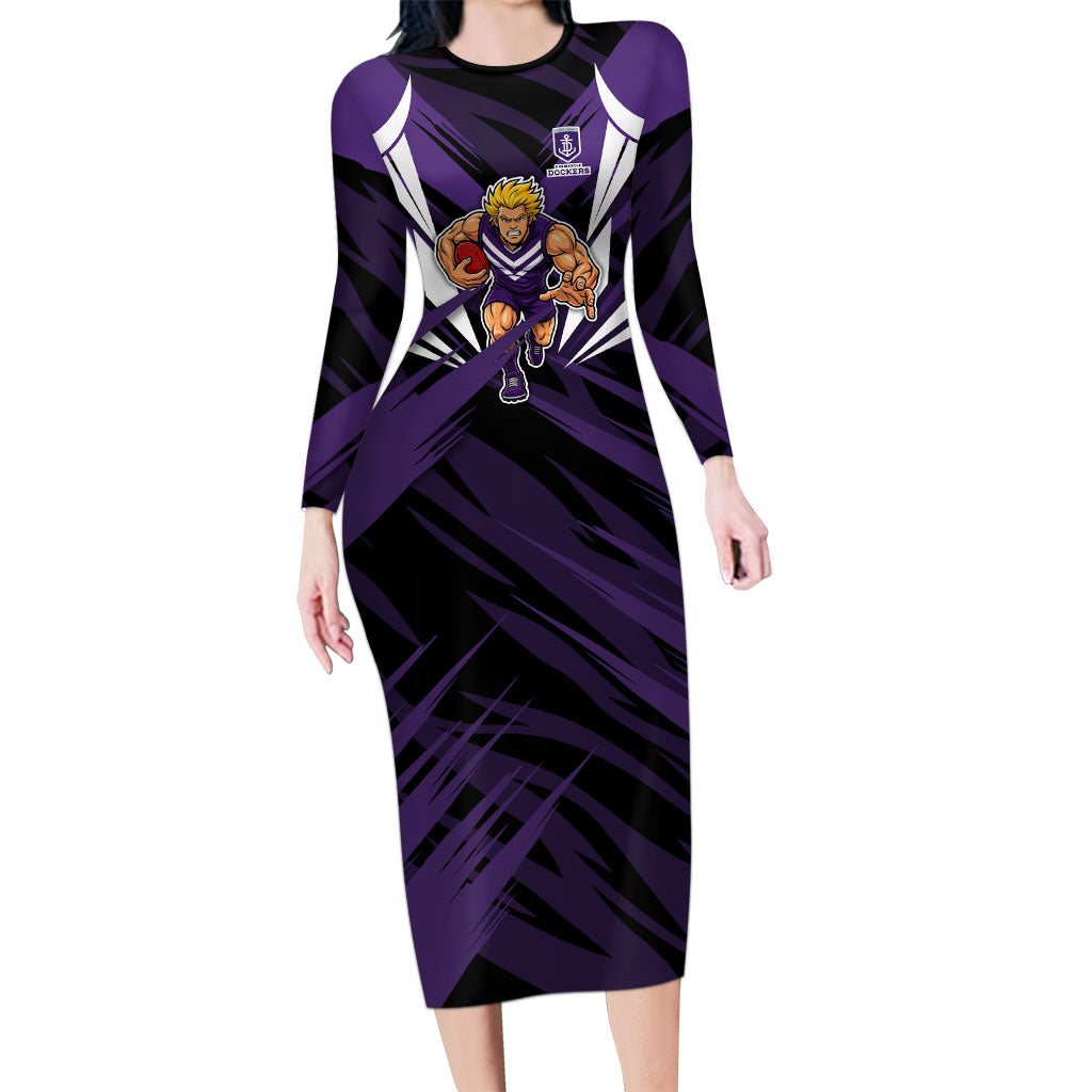 Fremantle Dockers Australian Football Long Sleeve Bodycon Dress Athletic Hero Mascot - Bold Team Colors
