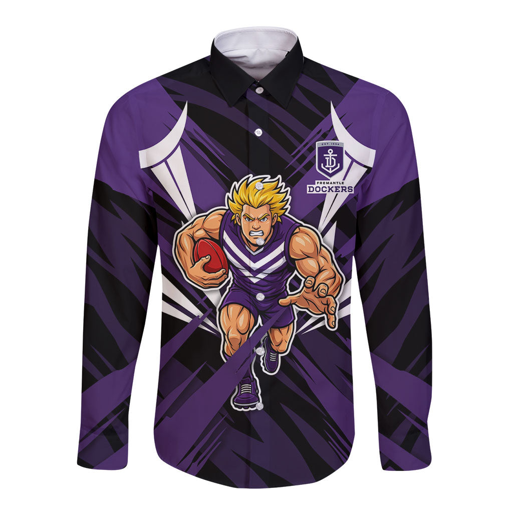 Fremantle Dockers Australian Football Long Sleeve Button Shirt Athletic Hero Mascot - Bold Team Colors