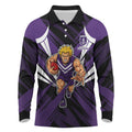 Fremantle Dockers Australian Football Long Sleeve Polo Shirt Athletic Hero Mascot - Bold Team Colors