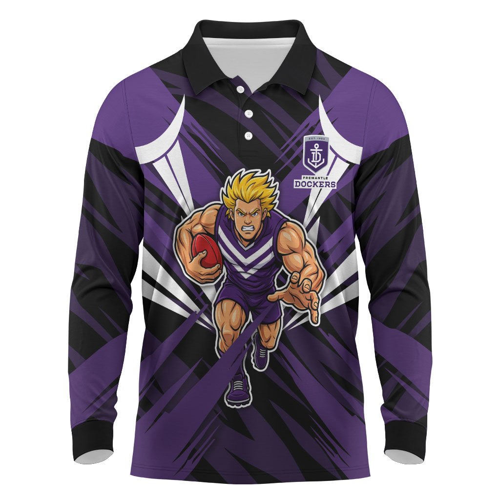 Fremantle Dockers Australian Football Long Sleeve Polo Shirt Athletic Hero Mascot - Bold Team Colors