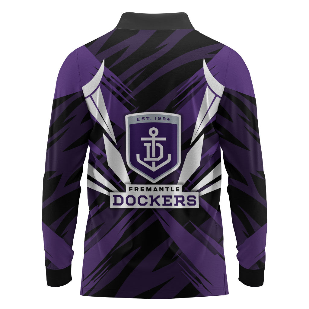 Fremantle Dockers Australian Football Long Sleeve Polo Shirt Athletic Hero Mascot - Bold Team Colors