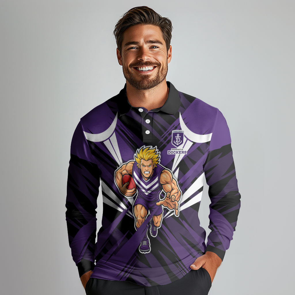 Fremantle Dockers Australian Football Long Sleeve Polo Shirt Athletic Hero Mascot - Bold Team Colors