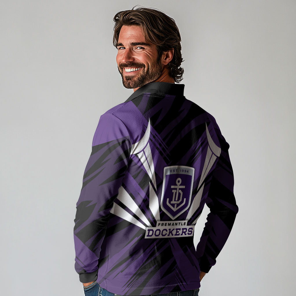 Fremantle Dockers Australian Football Long Sleeve Polo Shirt Athletic Hero Mascot - Bold Team Colors