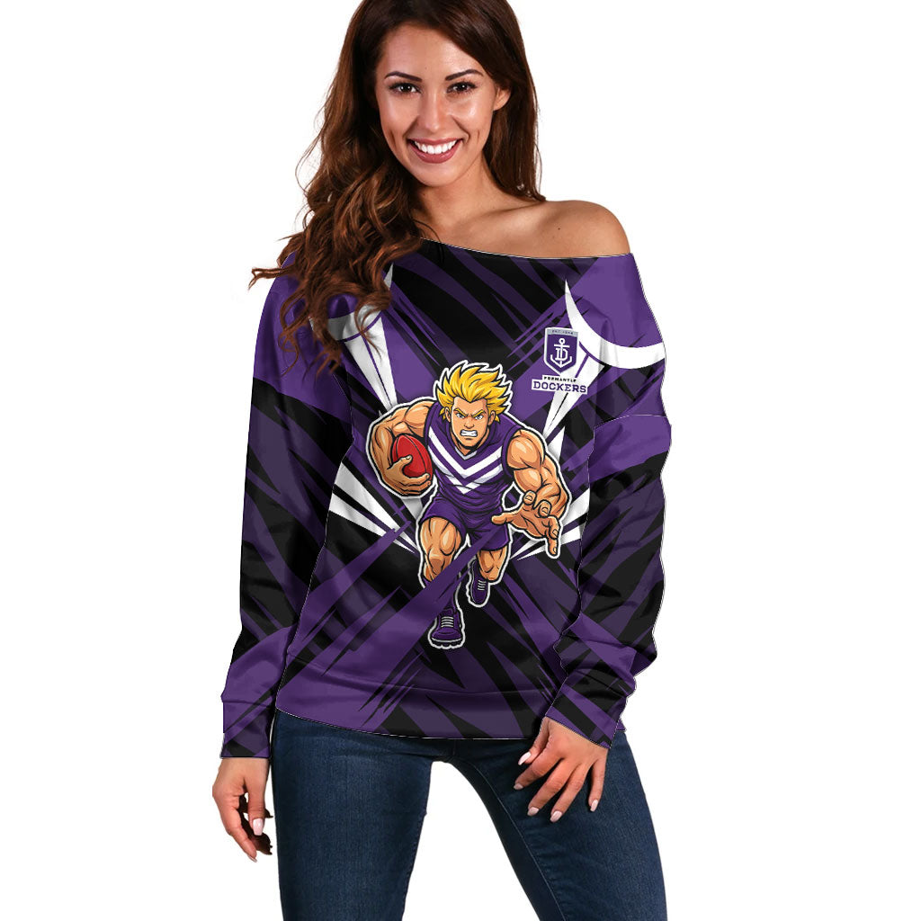 Fremantle Dockers Australian Football Off Shoulder Sweater Athletic Hero Mascot - Bold Team Colors
