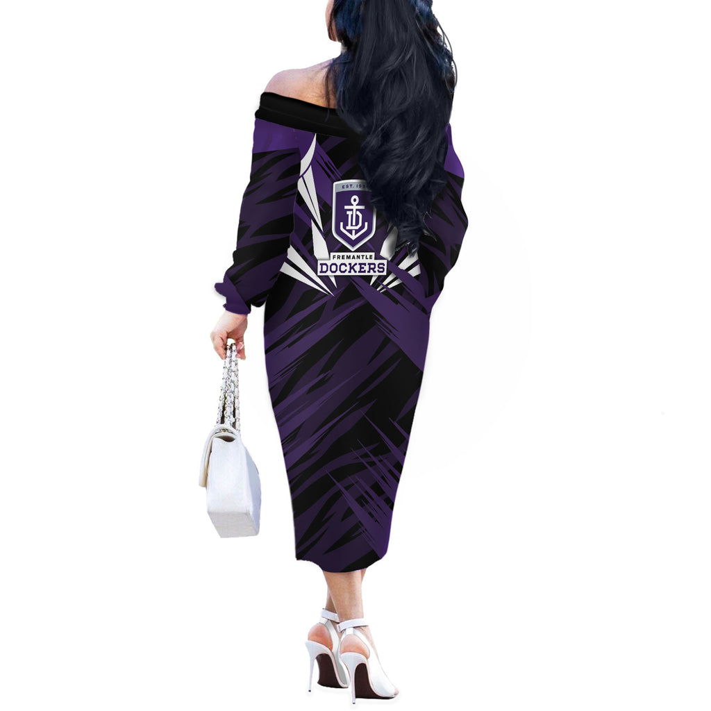 Fremantle Dockers Australian Football Off The Shoulder Long Sleeve Dress Athletic Hero Mascot - Bold Team Colors