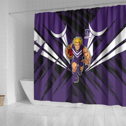Fremantle Dockers Australian Football Shower Curtain Athletic Hero Mascot - Bold Team Colors