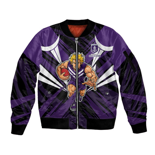 Fremantle Dockers Australian Football Sleeve Zip Bomber Jacket Athletic Hero Mascot - Bold Team Colors