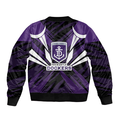 Fremantle Dockers Australian Football Sleeve Zip Bomber Jacket Athletic Hero Mascot - Bold Team Colors