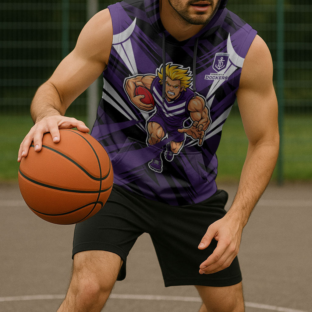 Fremantle Dockers Australian Football Sleeveless Hoodie Athletic Hero Mascot - Bold Team Colors