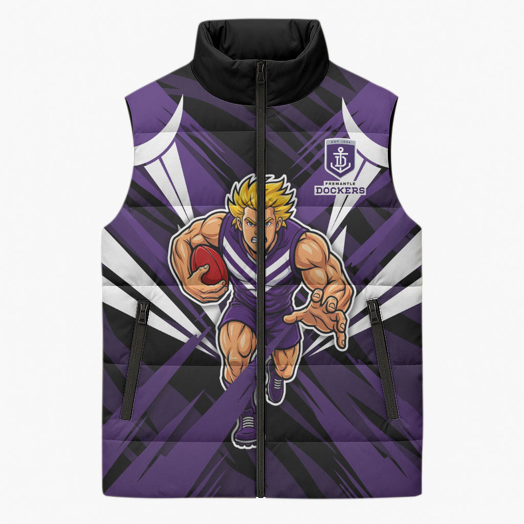 Fremantle Dockers Australian Football Sleeveless Puffer Jacket Athletic Hero Mascot - Bold Team Colors